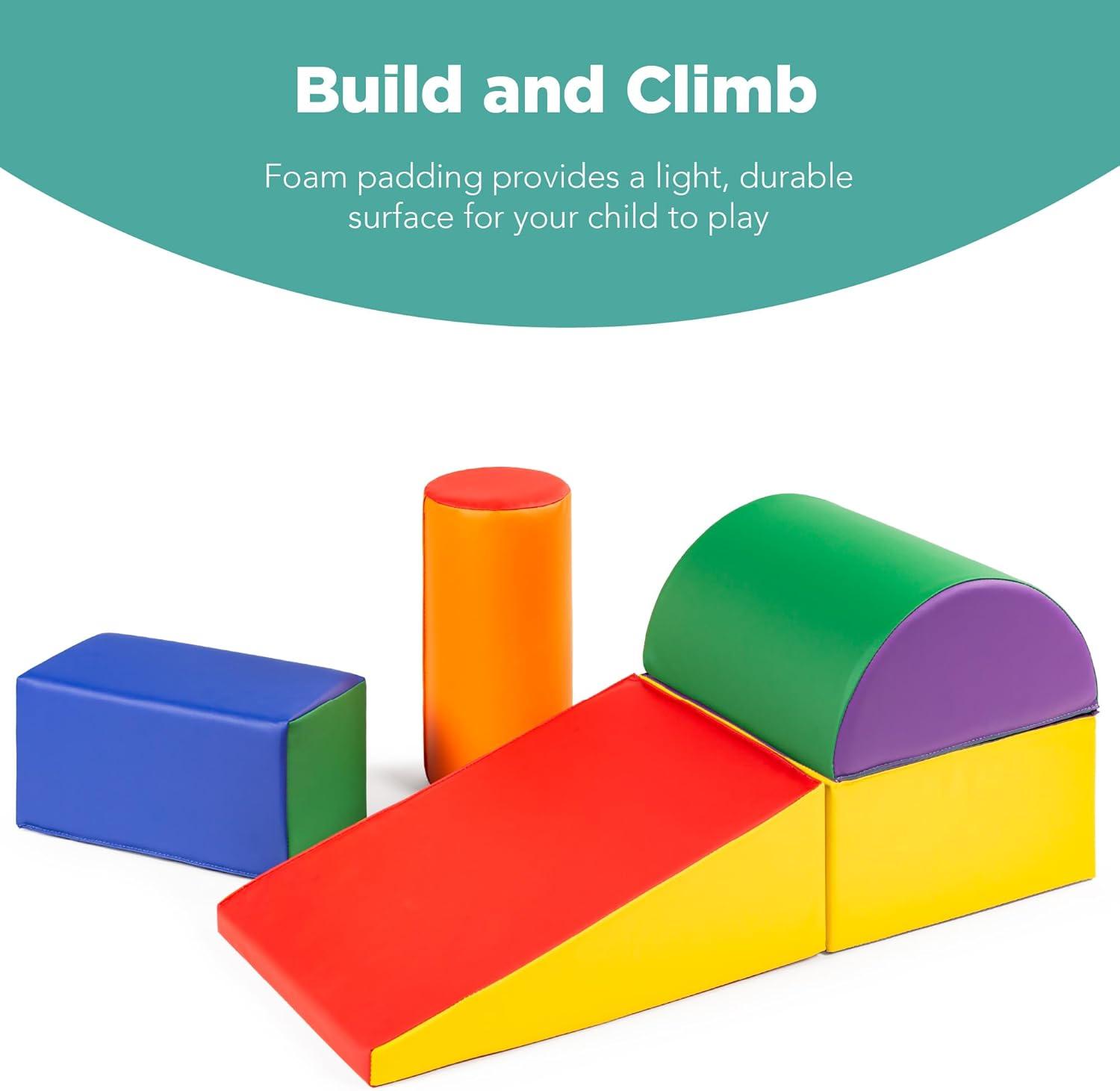 Best Choice Products 5-Piece Kids Climb & Crawl Soft Foam Block Playset Structures for Child Development - Multicolor
