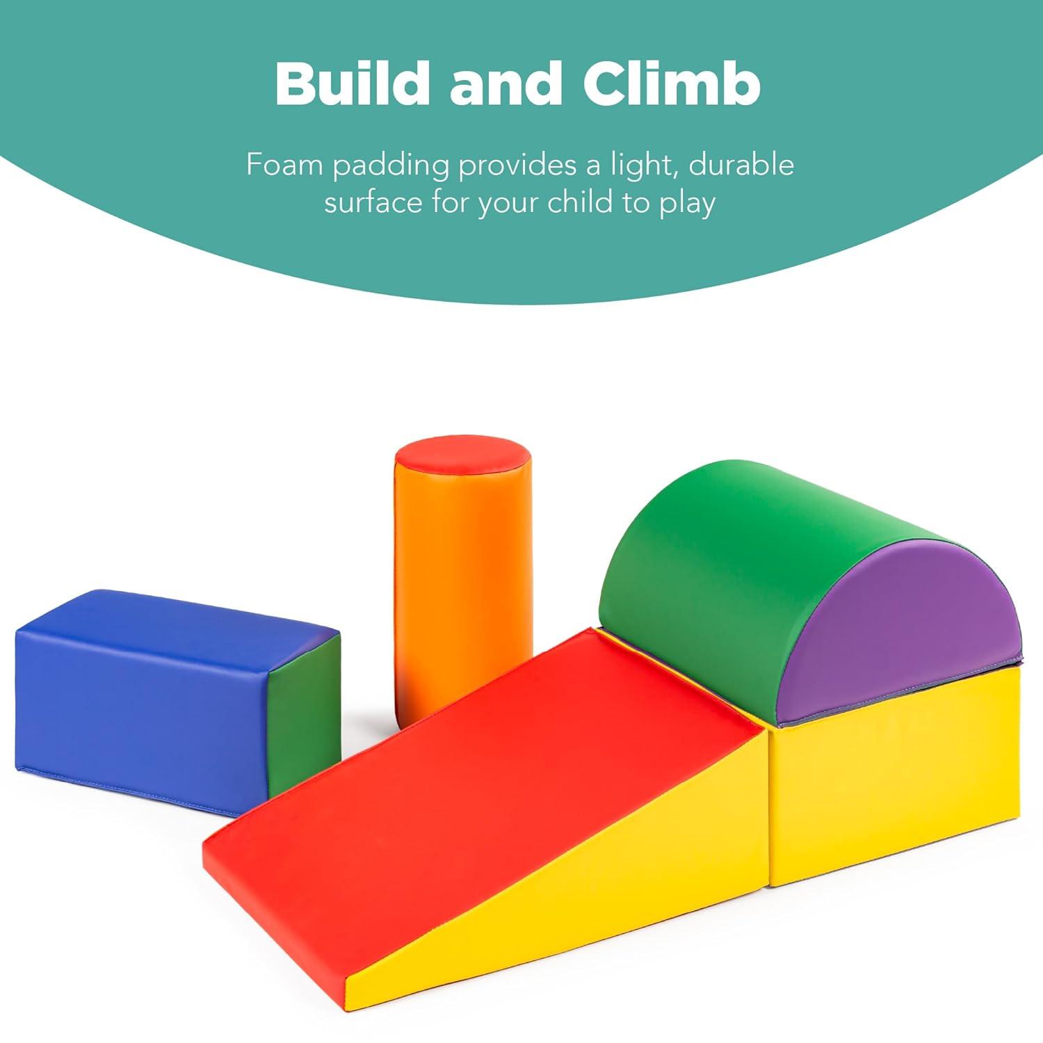 Best Choice Products 5-Piece Kids Climb & Crawl Soft Foam Block Playset Structures for Child Development - Multicolor