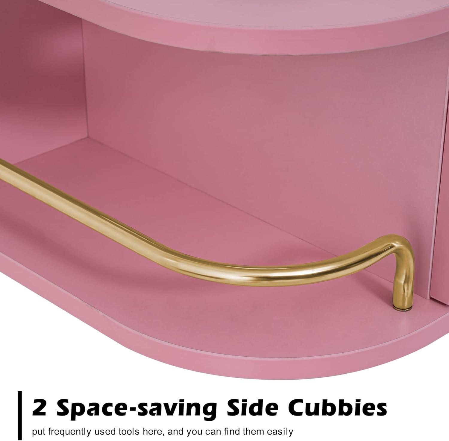 Pink Particle Board Wall Mount Styling Station with Gold Accents