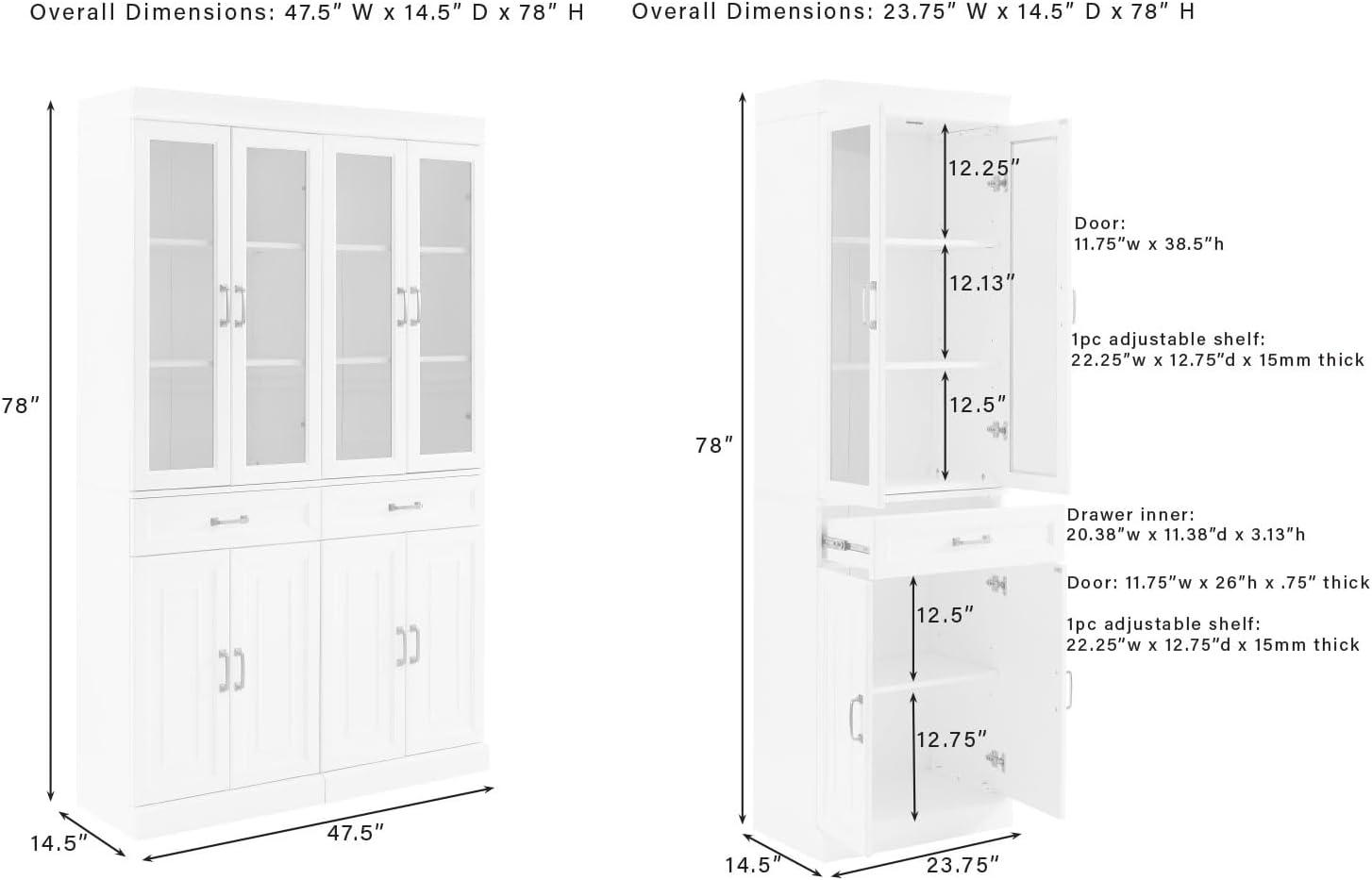 Crosley 78" Stanton 2pc Glass Door Kitchen Storage Pantry Cabinet Set Coffee: Traditional Style, MDF Wood Veneer, 10 Shelves