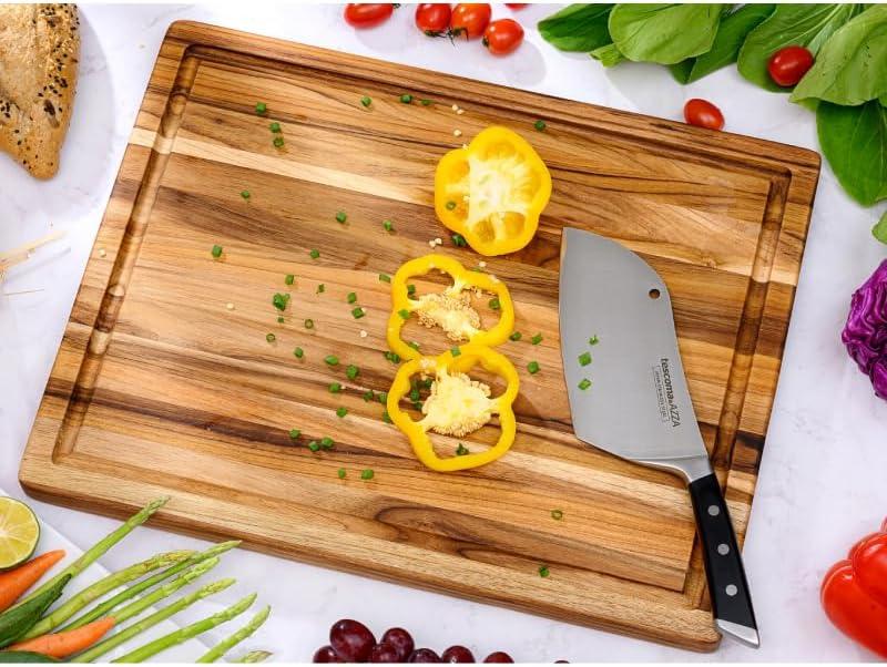 AOILE 24" x 18" Large Teak Wood Cutting Board, 1.25" Thick Rectangle Cutting Board with Groove and Handles for kitchen, Homes & Garden