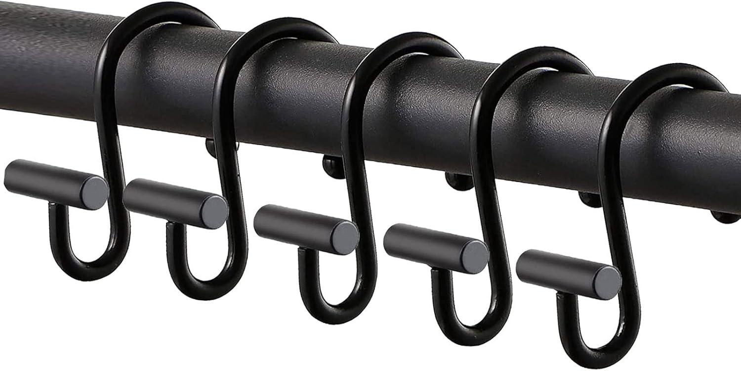 Black Metal Rust Proof S-Shaped Shower Curtain Hooks, Set of 12