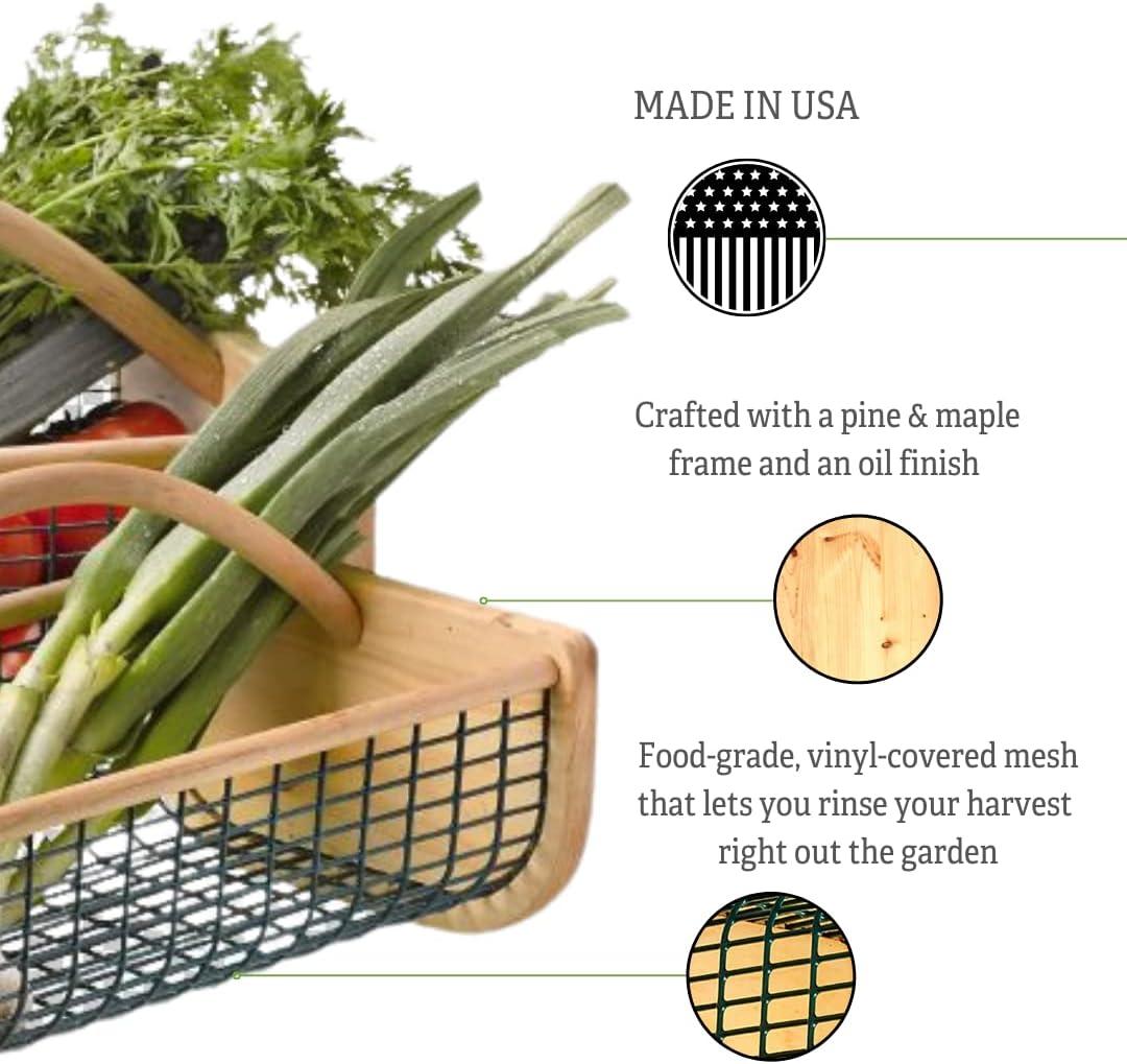Gardeners Supply Company Garden Hod Harvest Basket | Versatile Gardening Fruits & Vegetables Gathering Basket | Natural Smooth Pine - Maple Frame &