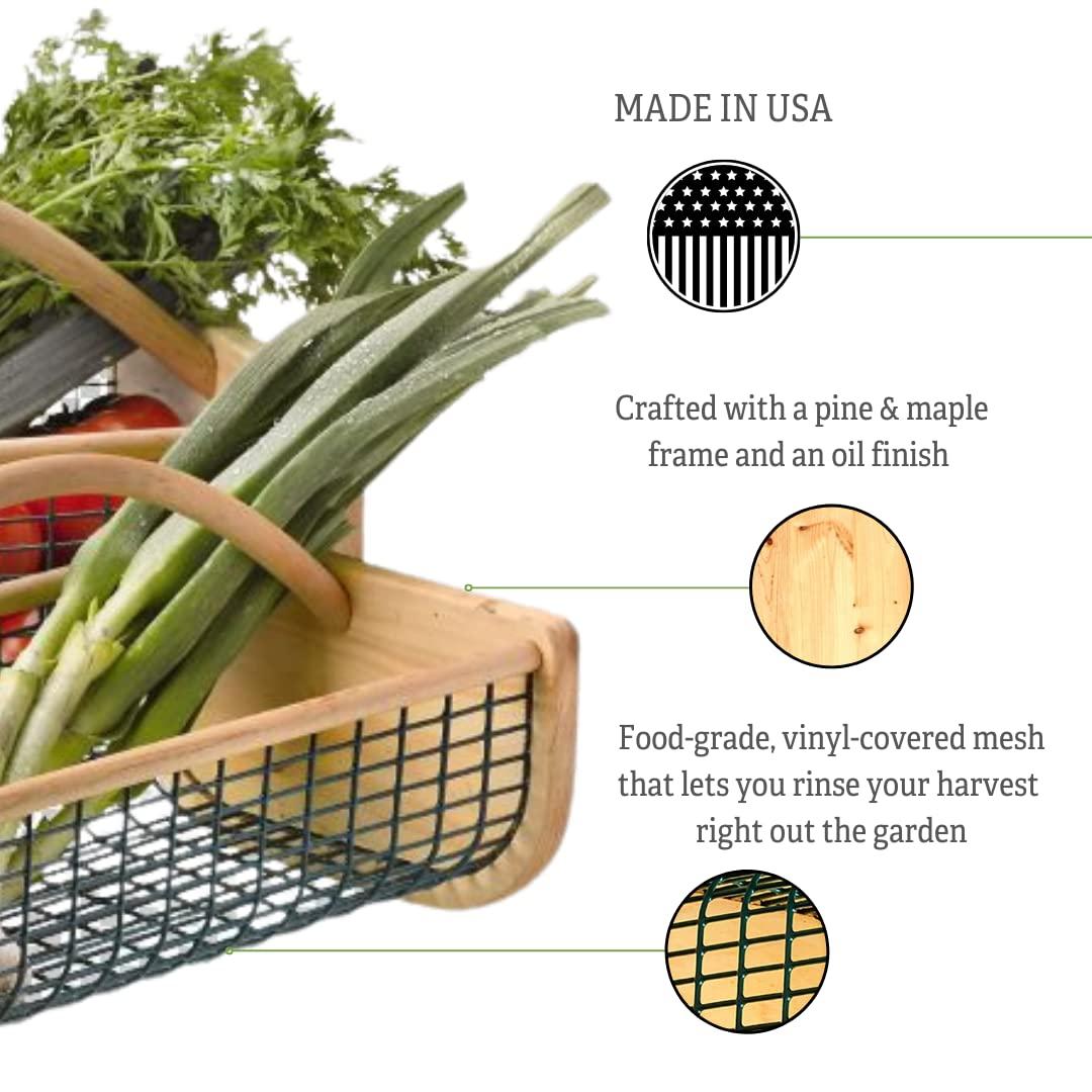 Gardeners Supply Company Garden Hod Harvest Basket | Versatile Gardening Fruits & Vegetables Gathering Basket | Natural Smooth Pine - Maple Frame &
