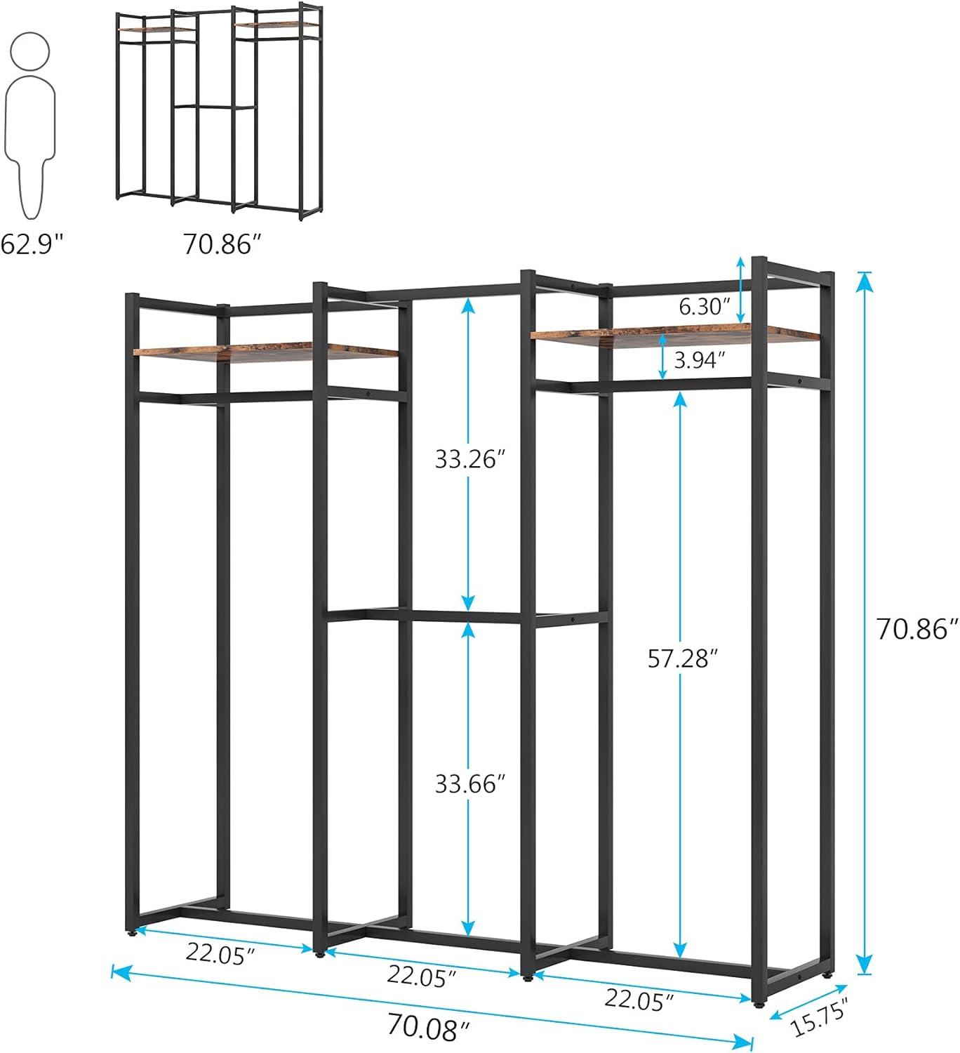 Large Black and Rustic Brown Portable Freestanding Closet Organizer