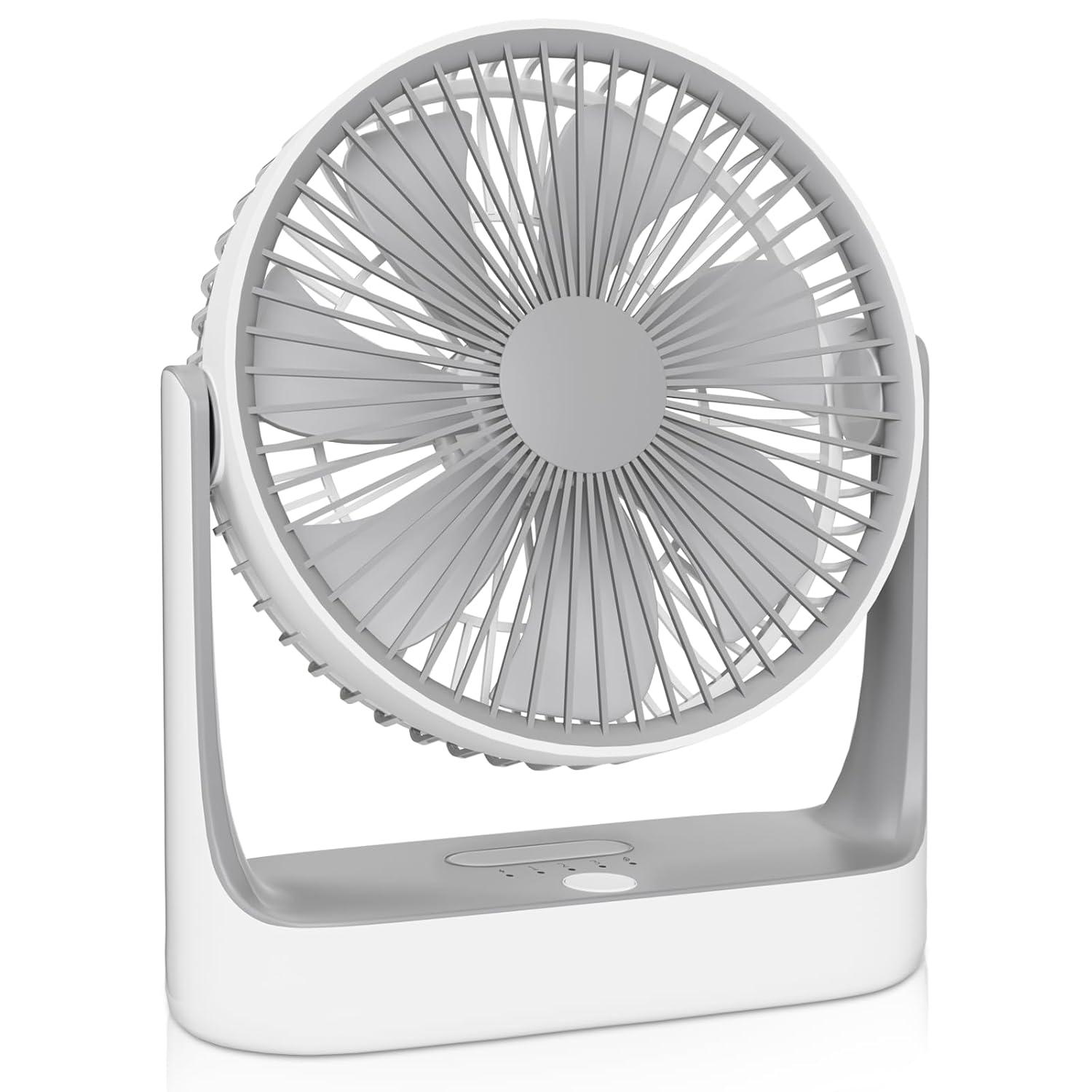 mollie USB Rechargeable Desktop Fan, Wall Mounted Hanging Fan with LED Light and Hook, Speed Adjustable Air Cooler Fan For Home Bedroom, White