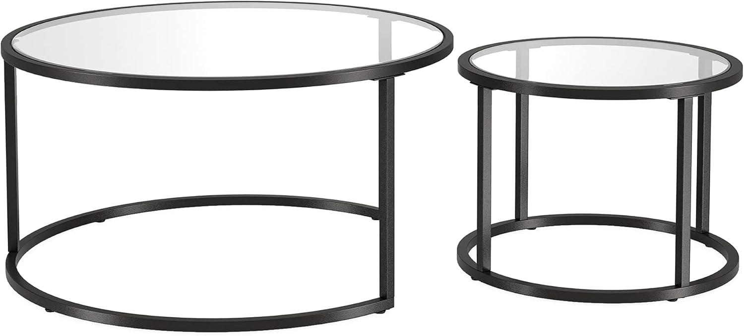 Aurora Blackened Bronze Round Nesting Coffee Table Set with Glass Tops