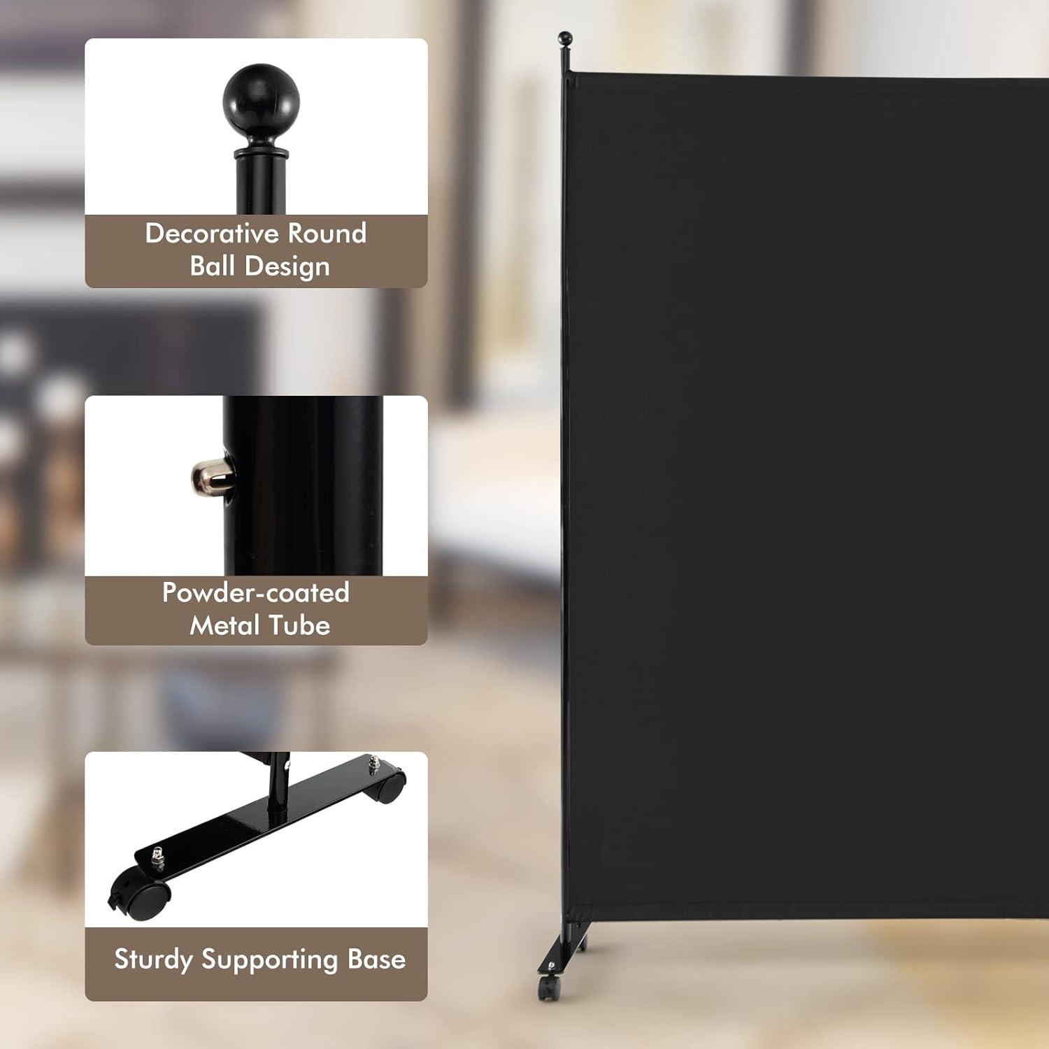 Costway 6-Panel Folding Room Divider 6FT Rolling Privacy Screen with Lockable Wheels Black