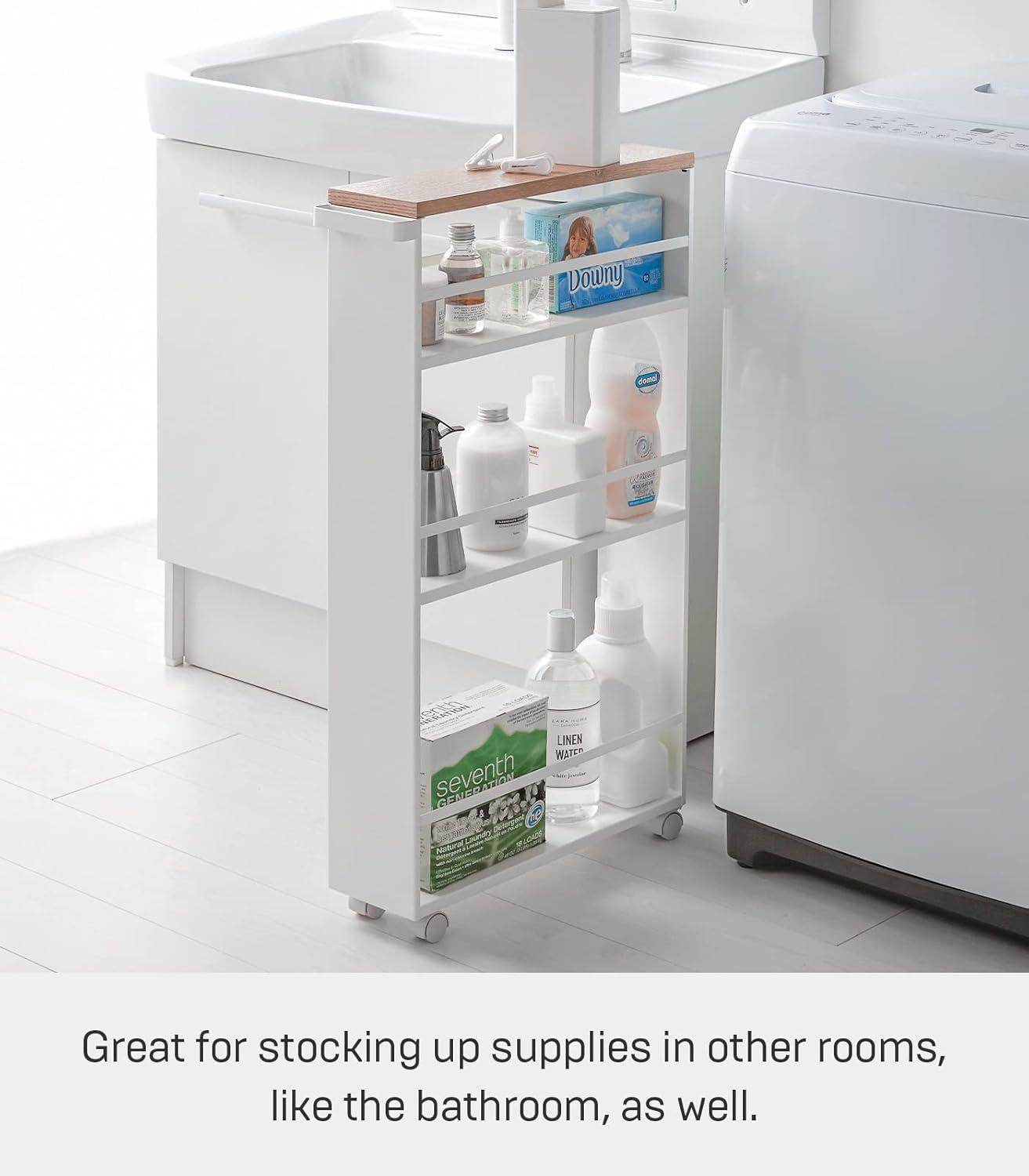 Yamazaki Tower White Rolling Slim Storage Cart With Handle