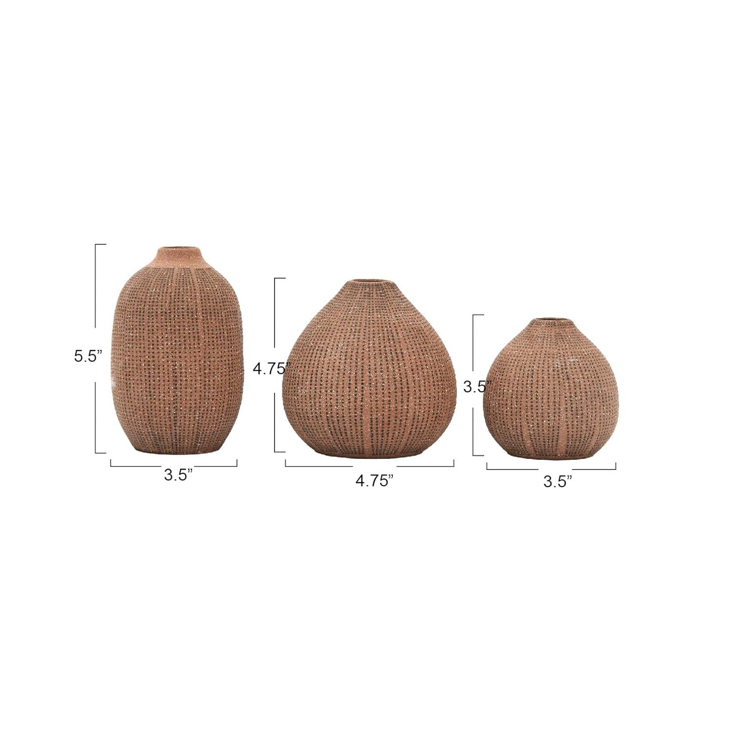 Storied Home Decorative Textured Stoneware Vases, Set of 3, Blush