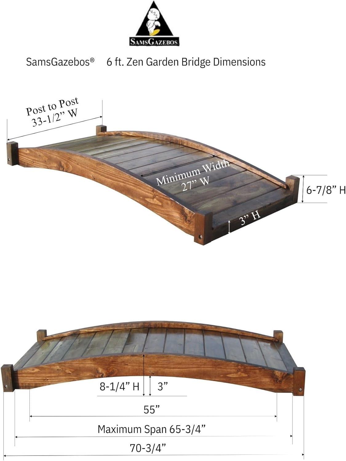 Zen 6-Foot Brown Wood Garden Bridge