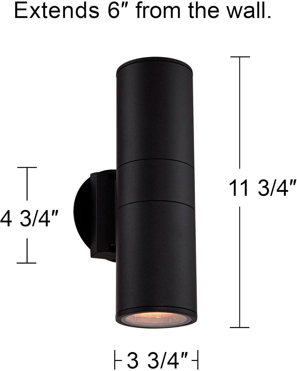 Possini Euro Design Ellis Modern Outdoor Wall Light Fixture Black Cylinder Up Down 11 3/4" for Post Exterior Light Barn Deck Post Light House Porch