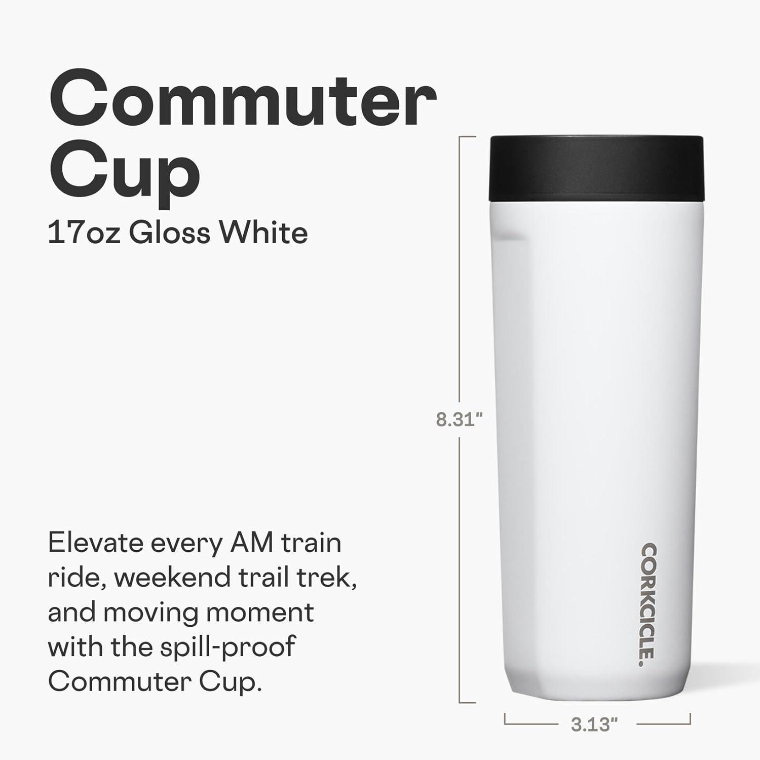 Corkcicle 17 oz Commuter Cup, Spill-Proof, Triple Insulated, Gloss White