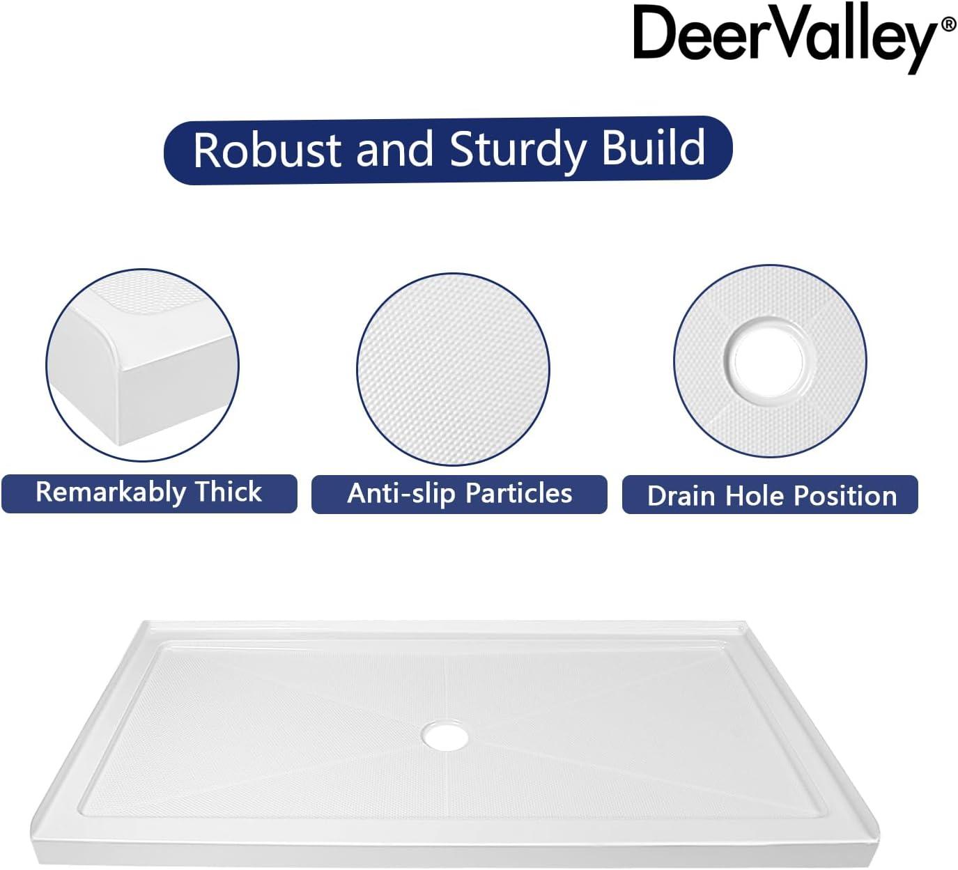 60''W Shower Base in White with Single Threshold Shower Pan, Non-slip Design