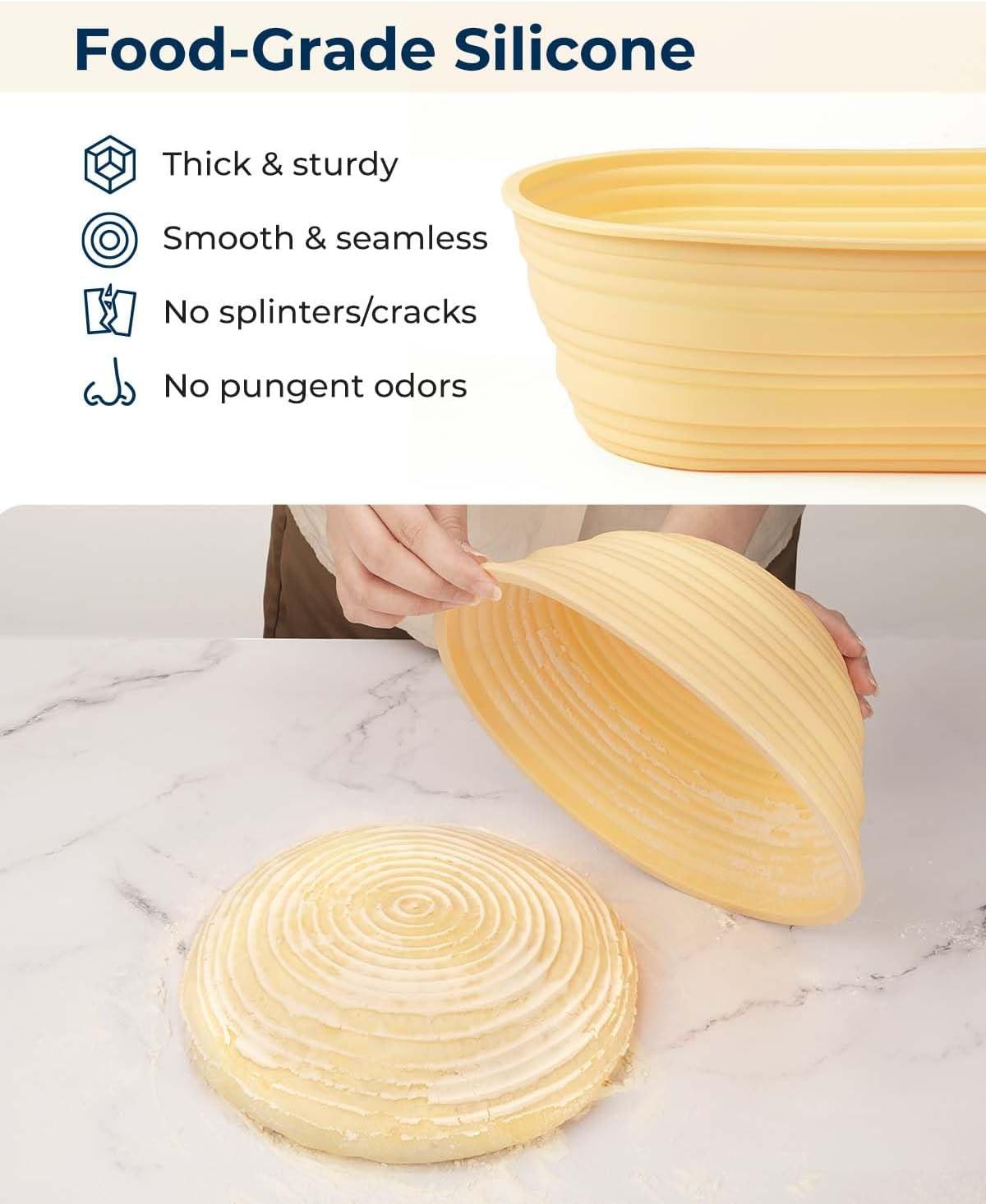 Premium Banneton Bread Proofing Basket Set of 2 - Silicone Sourdough Starter Kit 10 Inch Oval & 9 Food Grade Silicone Material Practical Bread Making Starter Kit