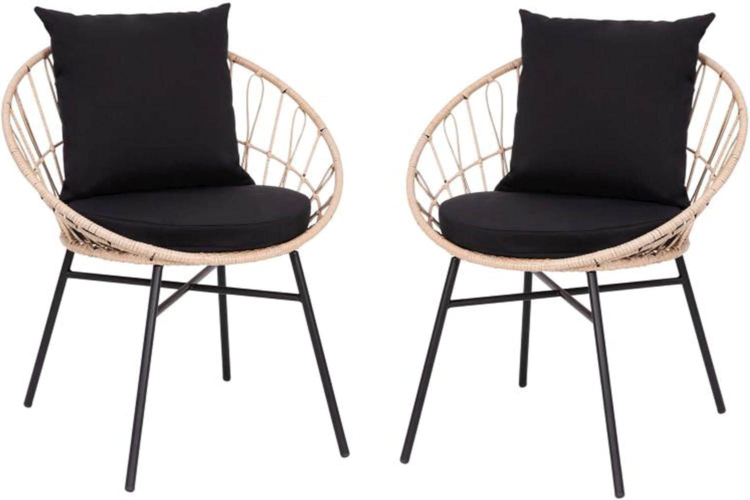 Flash Furniture Devon Set of 2 Indoor/Outdoor Modern Papasan Style Rattan Rope Patio Chairs, PE Rattan with Cushions