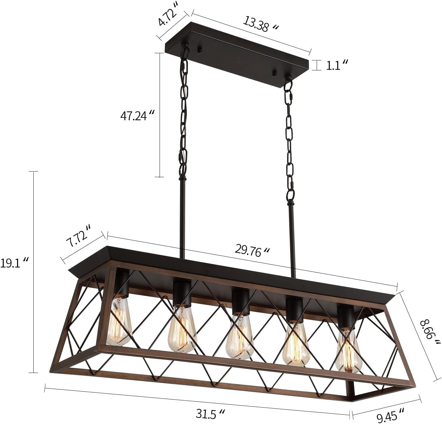 Progress Lighting Briarwood 5-Light Linear Chandelier, Antique Bronze, Faux-Painted Wood Enclosure