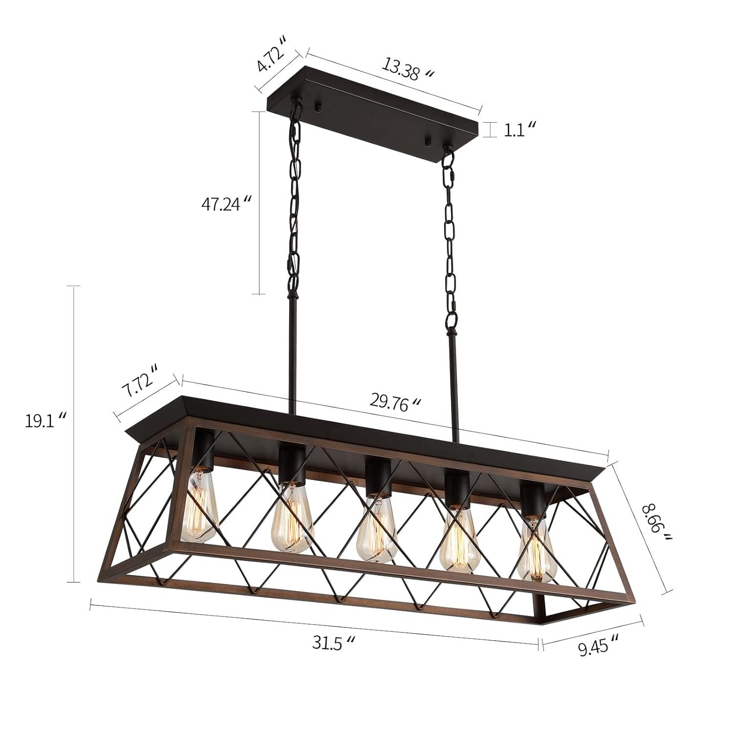 Progress Lighting Briarwood 5-Light Linear Chandelier, Antique Bronze, Faux-Painted Wood Enclosure