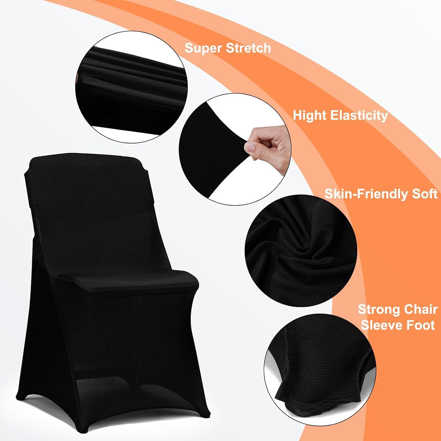 VEVOR Black Stretch Spandex Chair Covers, Set of 50 - Universal Fitted Slipcovers for Folding Chairs - Removable and Washable - Ideal for Weddings, Banquets, Parties, and Celebrations