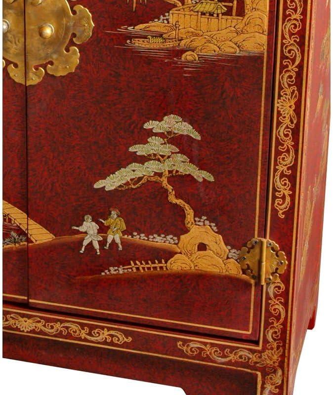 Oriental Furniture Red Lacquer Cabinet, Oriental design, hand made, Authentic Work, 30.00"H