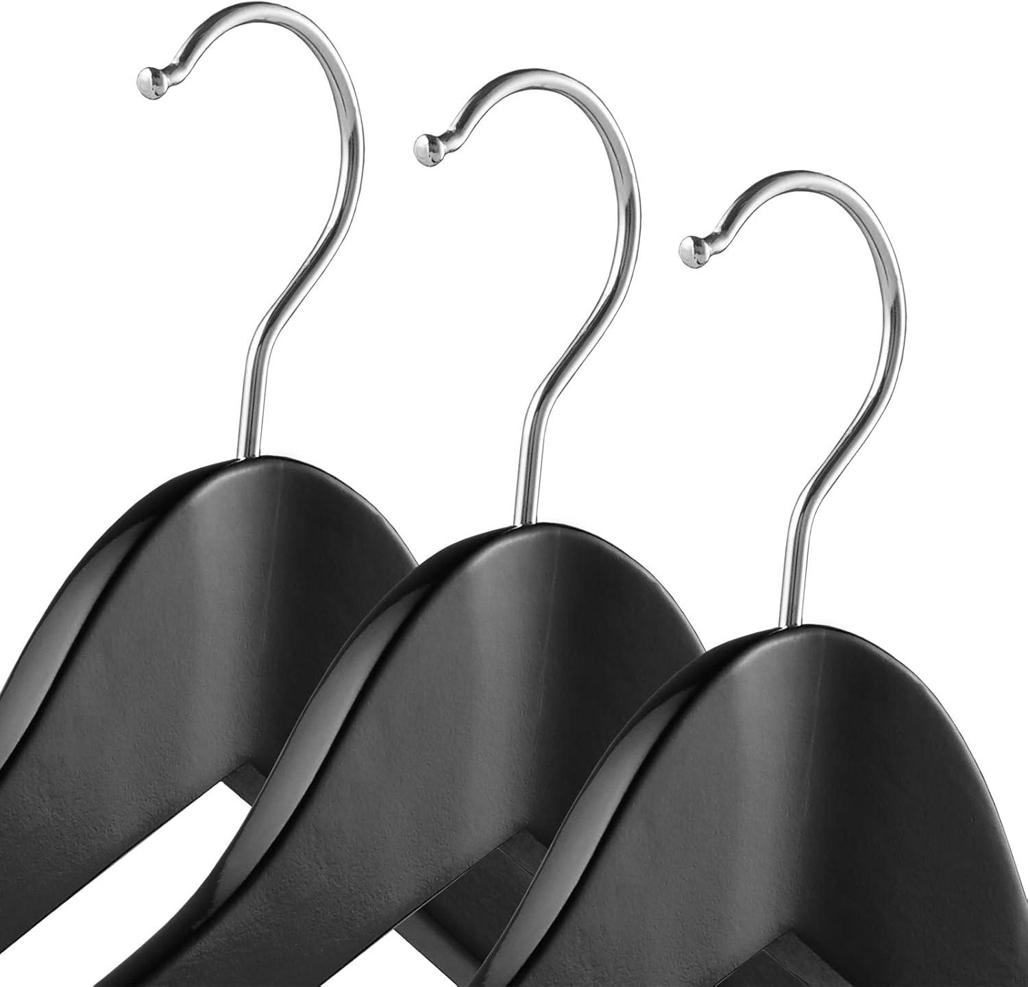 Casafield Wide Shoulder Wooden Suit Hangers, Non-Slip Pant Bar & Swivel Hook - Set of 6