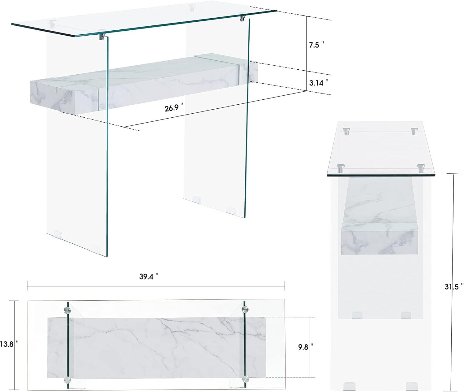 Sleek Dark Brown Glass-Top Console Table with Storage, 39.4"