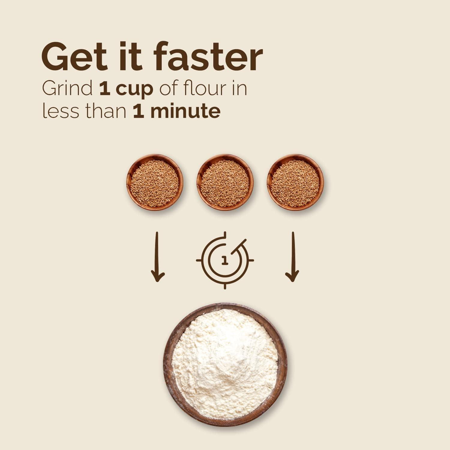 WONDERMILL Manual Hand Crank Grain Mill-Corn, flour mill grinder for home kitchen-Aircraft Aluminum. For Dry and Oily Grains - High Hopper, Spice, Wheat Stone Mill (Red).