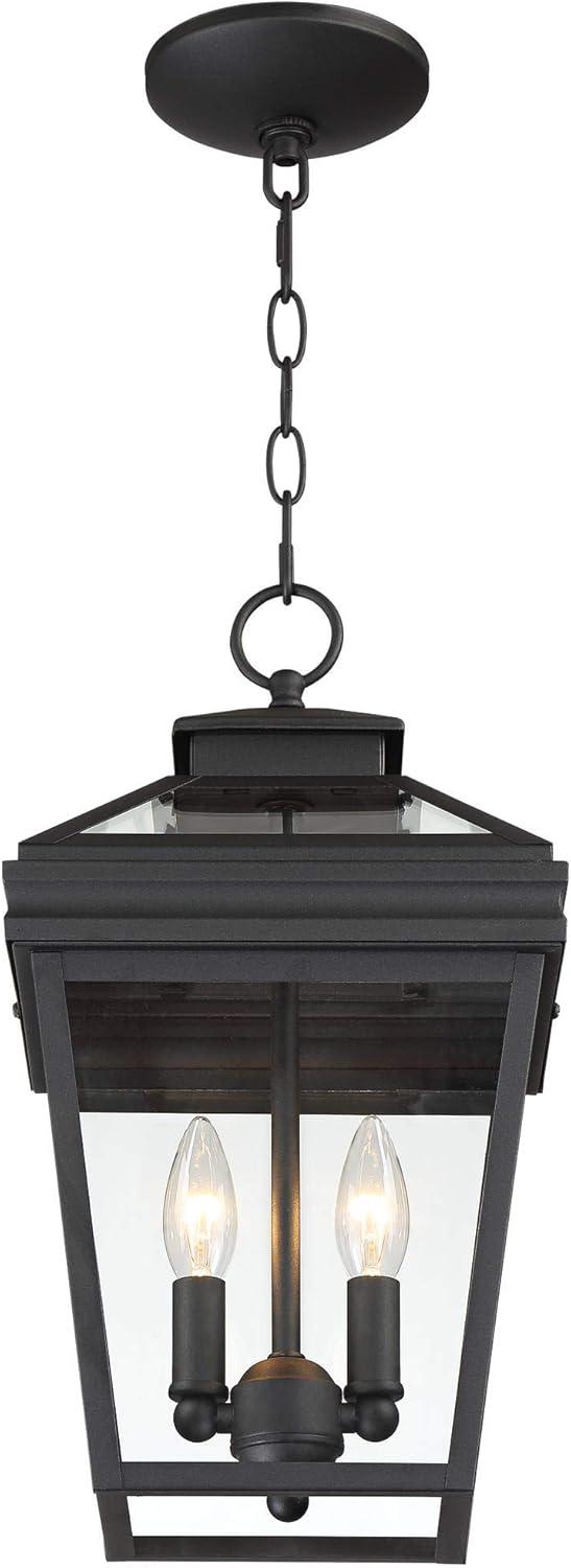 Stratton Black Steel Outdoor Hanging Lantern with Clear Glass