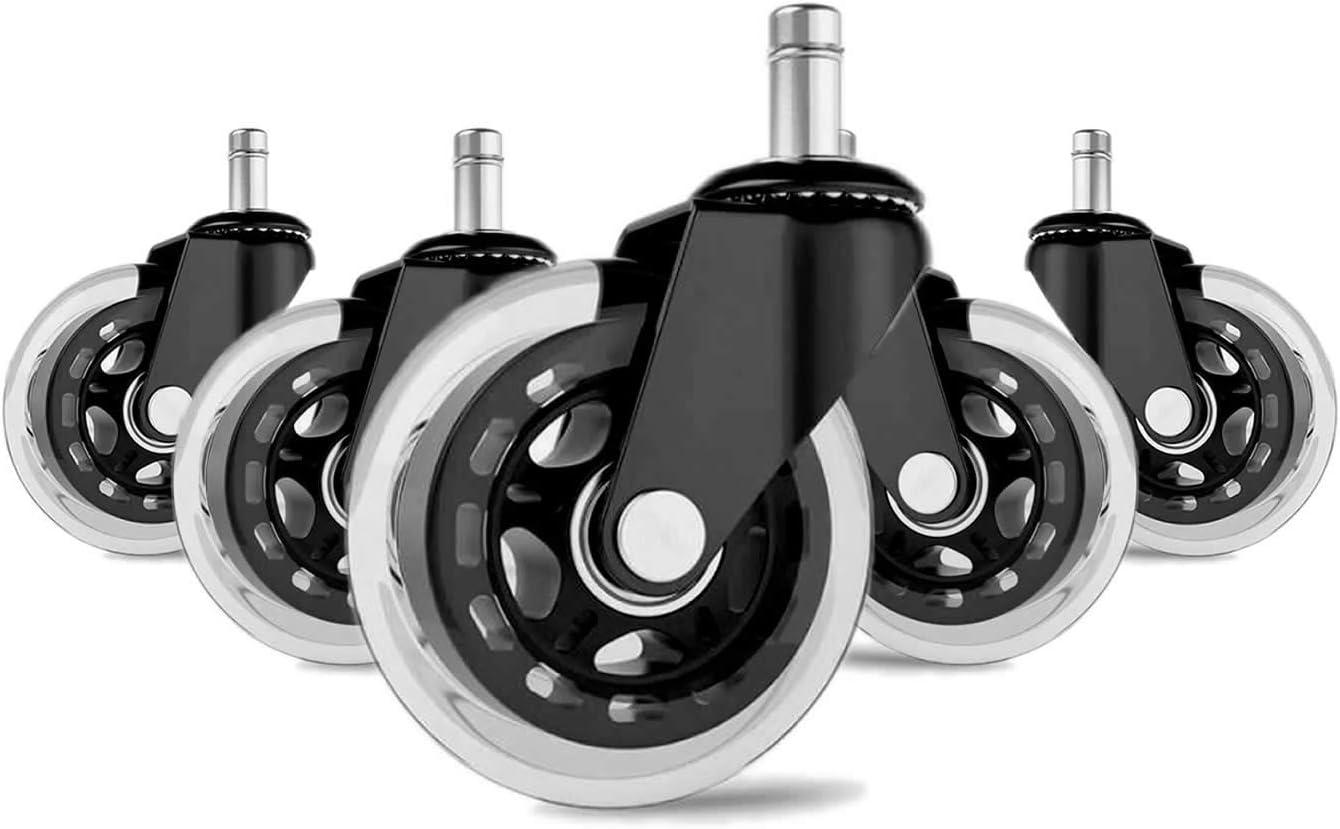 Office Chair Caster Wheels 2" Dual Wheels Set of 5 for Tile and Hardwood Floors, Universal Fit for Most Chairs (Transparent)