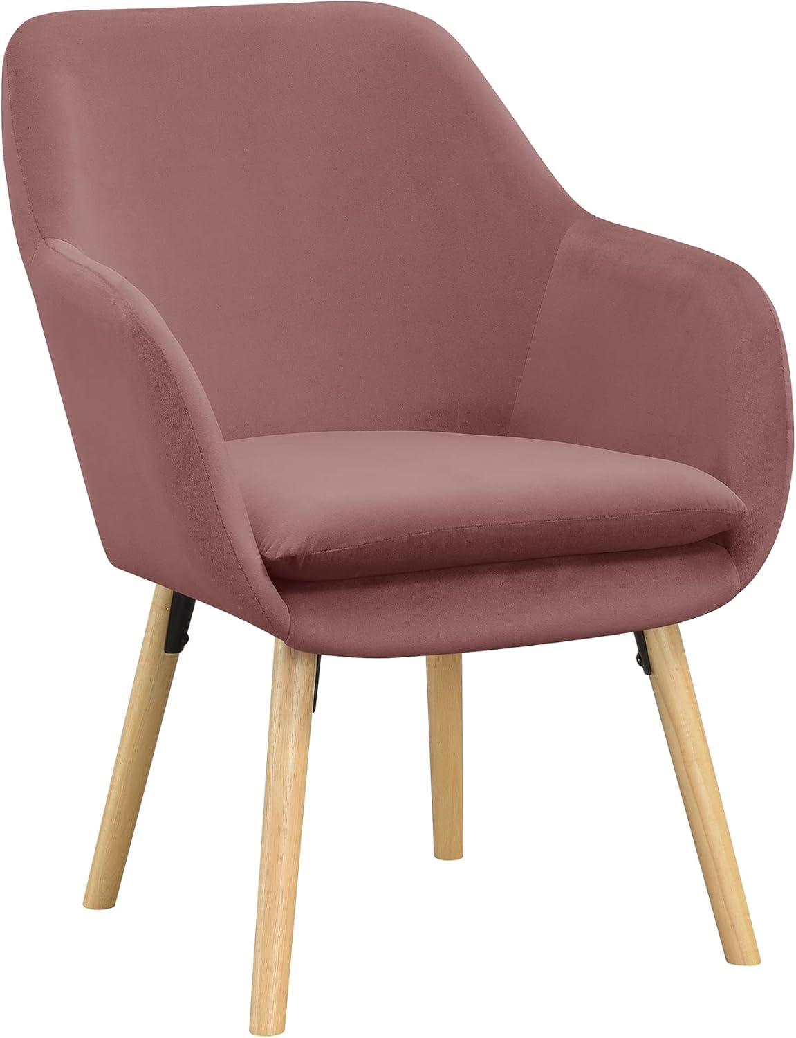 Blush Velvet Accent Chair with Oak Legs