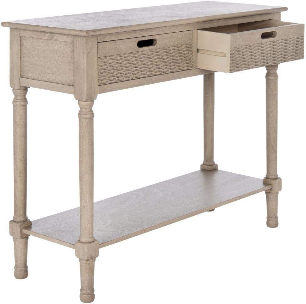 Greige Wood 2-Drawer Console Table with Storage