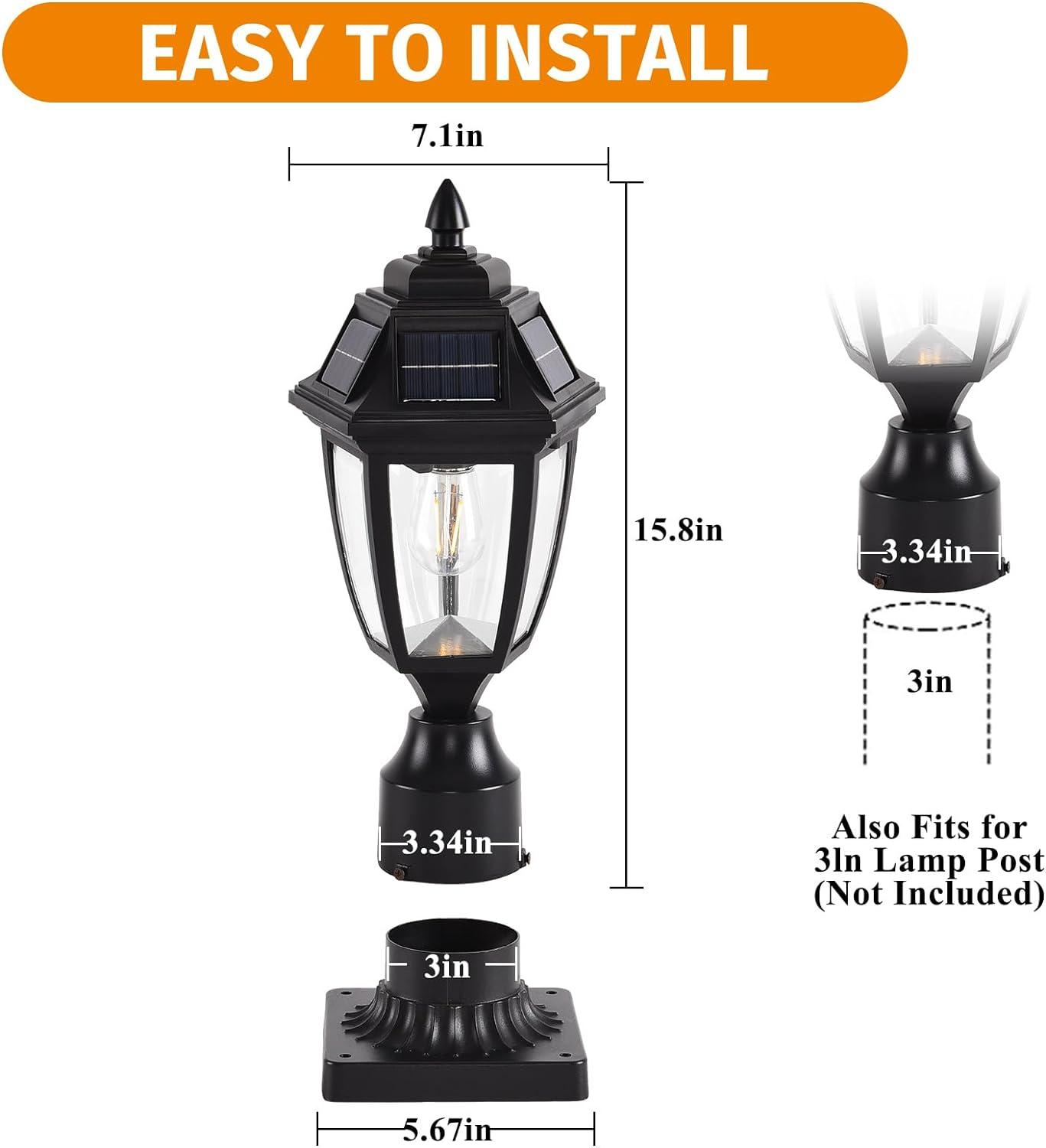 Solar Post Lamp Lights, 3000K Dusk to Dawn Solar Post Light with Pier Mount Base, Outdoor Waterproof Solar Motion Sensor Lights for Garden Yard Landscape Pole Pillar