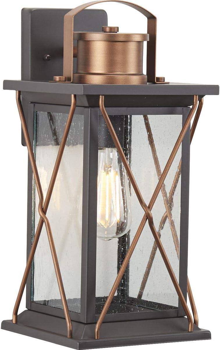 Progress Lighting Barlowe 1-Light Small Wall Lantern in Antique Bronze with Clear Seeded Glass Shade