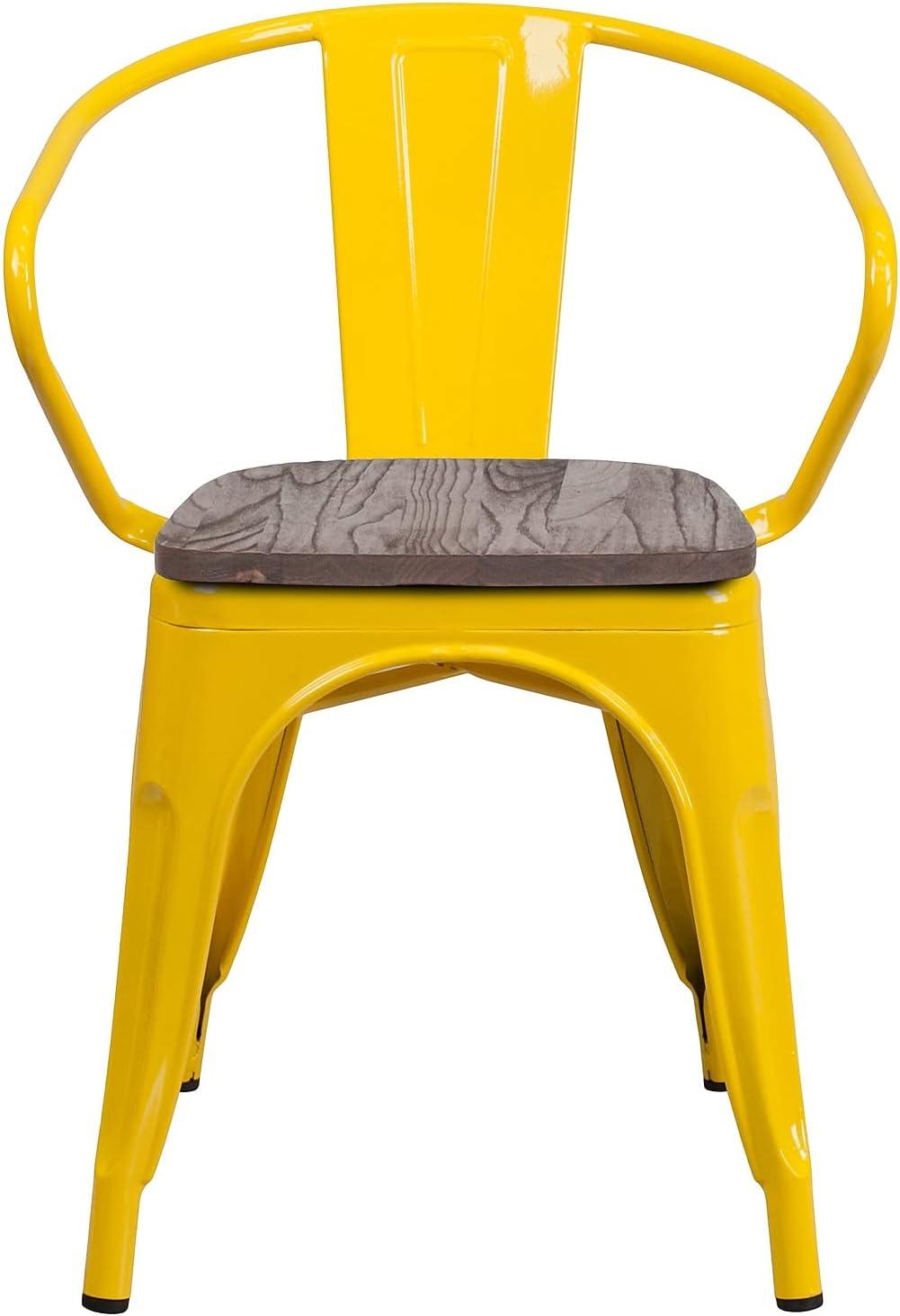 Flash Furniture Yellow Metal Chair with Wood Seat and Arms
