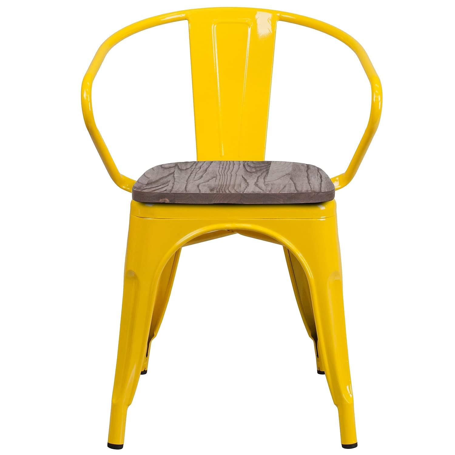 Flash Furniture Yellow Metal Chair with Wood Seat and Arms