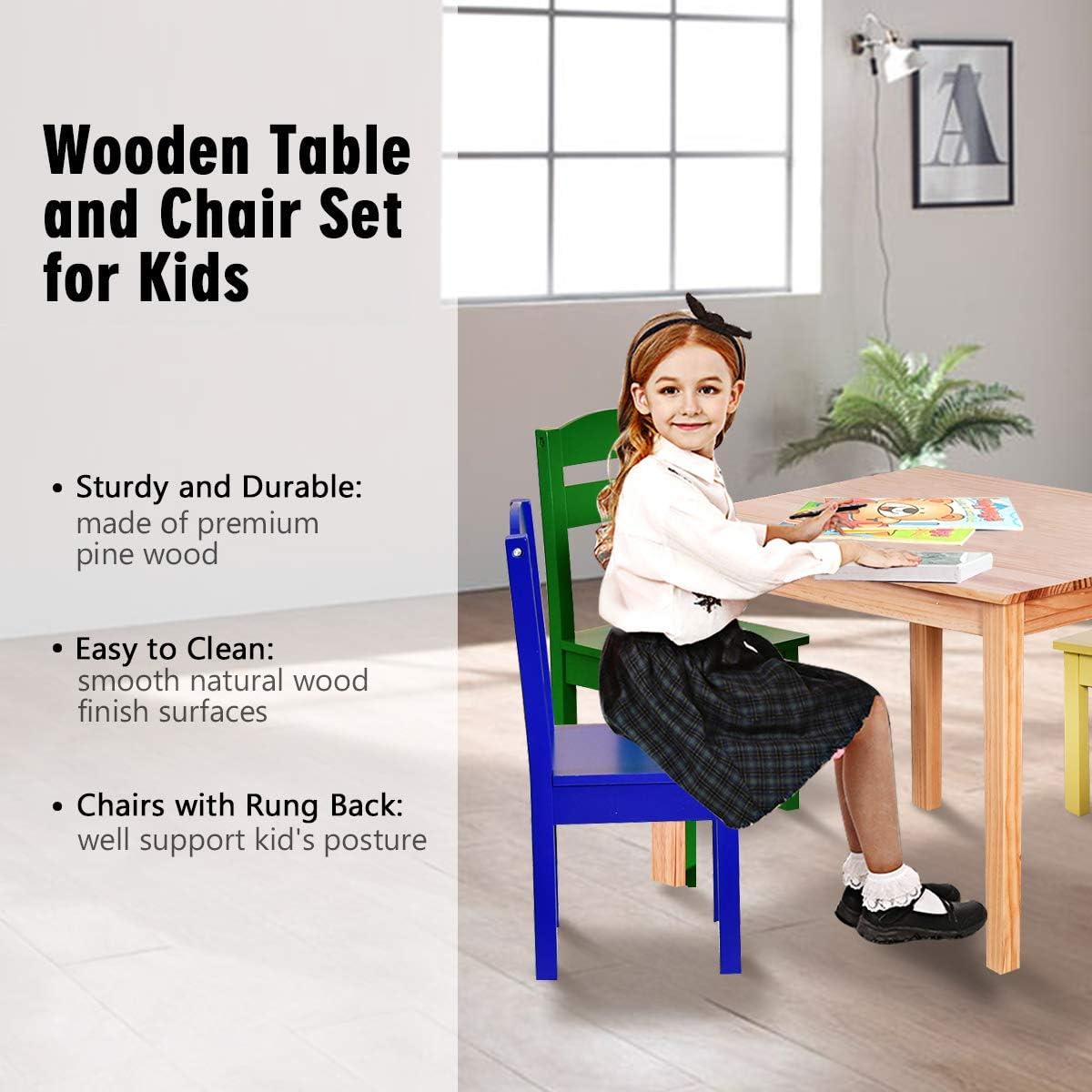 Kids Table and Chair Set, 5 Piece Wood Activity Table & Chairs for Children Arts Crafts, Homework, Snack Time, Preschool Furniture, Gift for Boys Girls, Toddler Table and Chair Set, Multicolor