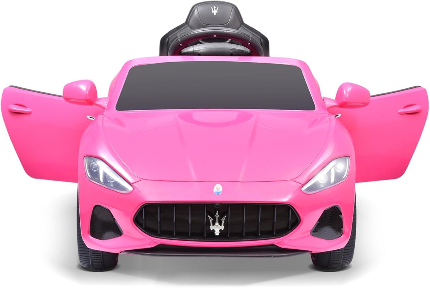 12V Maserati Kids Ride on Car, Battery Powered Maserati Ride on Toy with Remote Control, Electric Vehicle for Kids Ages 3-6, with Metal Suspension, Safety Belt, Bright Headlights, Music & FM, Pink