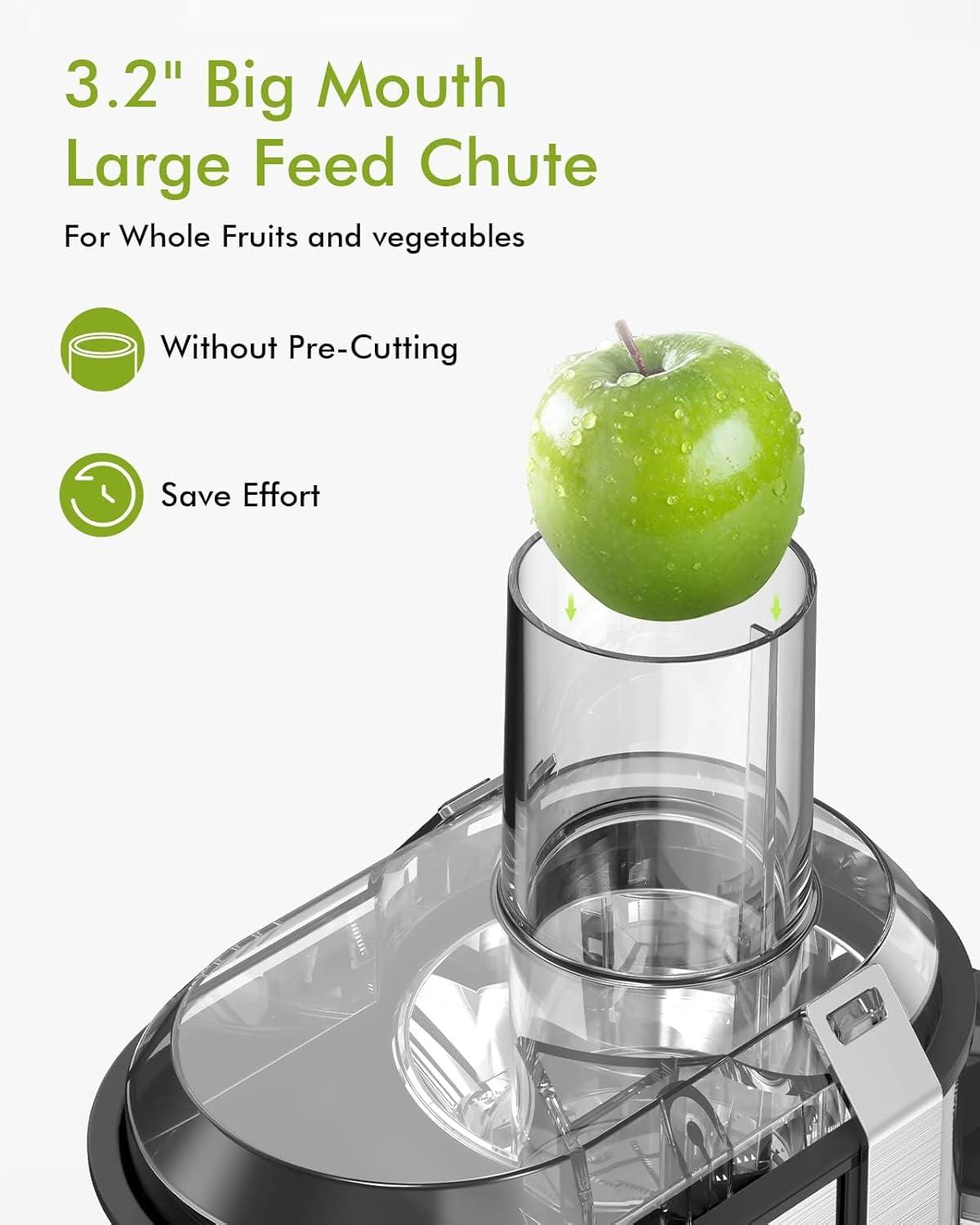 SiFENE 800W Centrifugal Juicer Machine, 3.2" Wide Chute, 3 Speed Setting, Overheat Protection, Easy to Clean, Silver