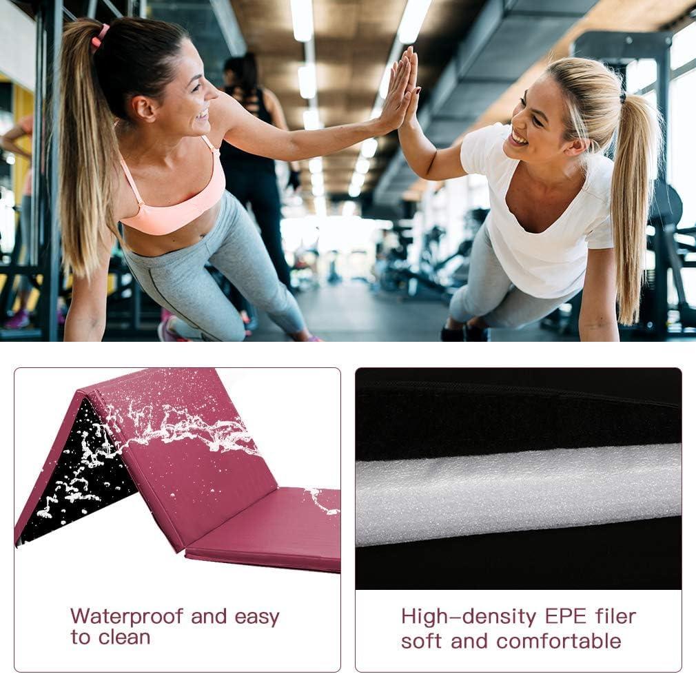 Gymnastics Tumbling Mats Portable Gymnastics Mat Foldable Tumbling Mat 4'x8/2'x6' PU Leather Exercise Mat Yoga Mat with Carrying Handles for home Workout outdoor Yoga Gymnastics