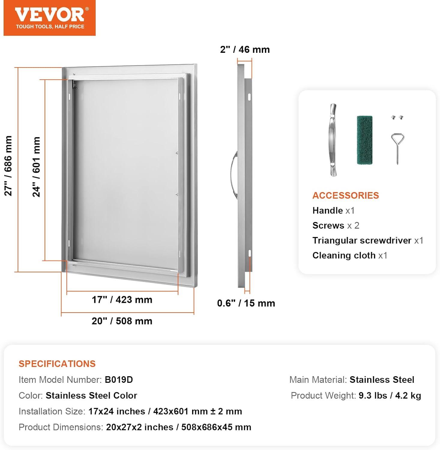 VEVOR 20'' W x 1'' D Stainless Steel Access Door