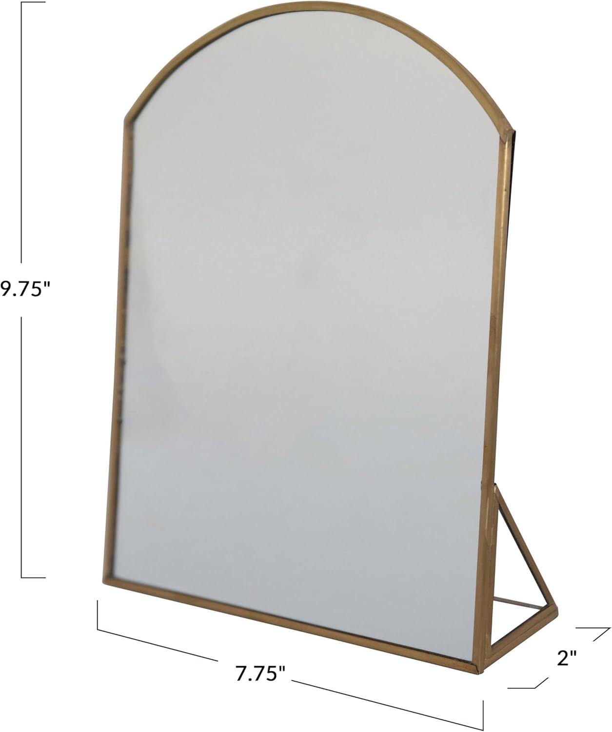 Brass Arched Metal Framed Freestanding Mirror, 9.75"