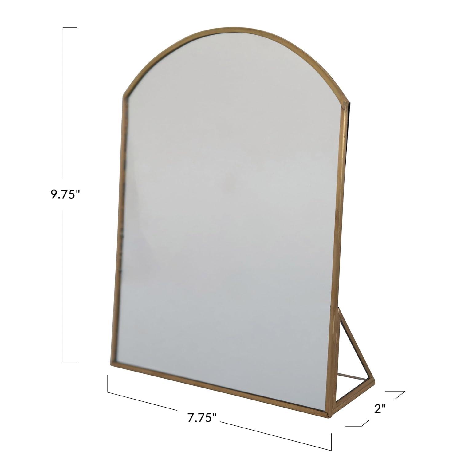 Storied Home Arched Metal Framed Standing Mirror Brass: Sleek Easel Design for Entryway or Makeup Use