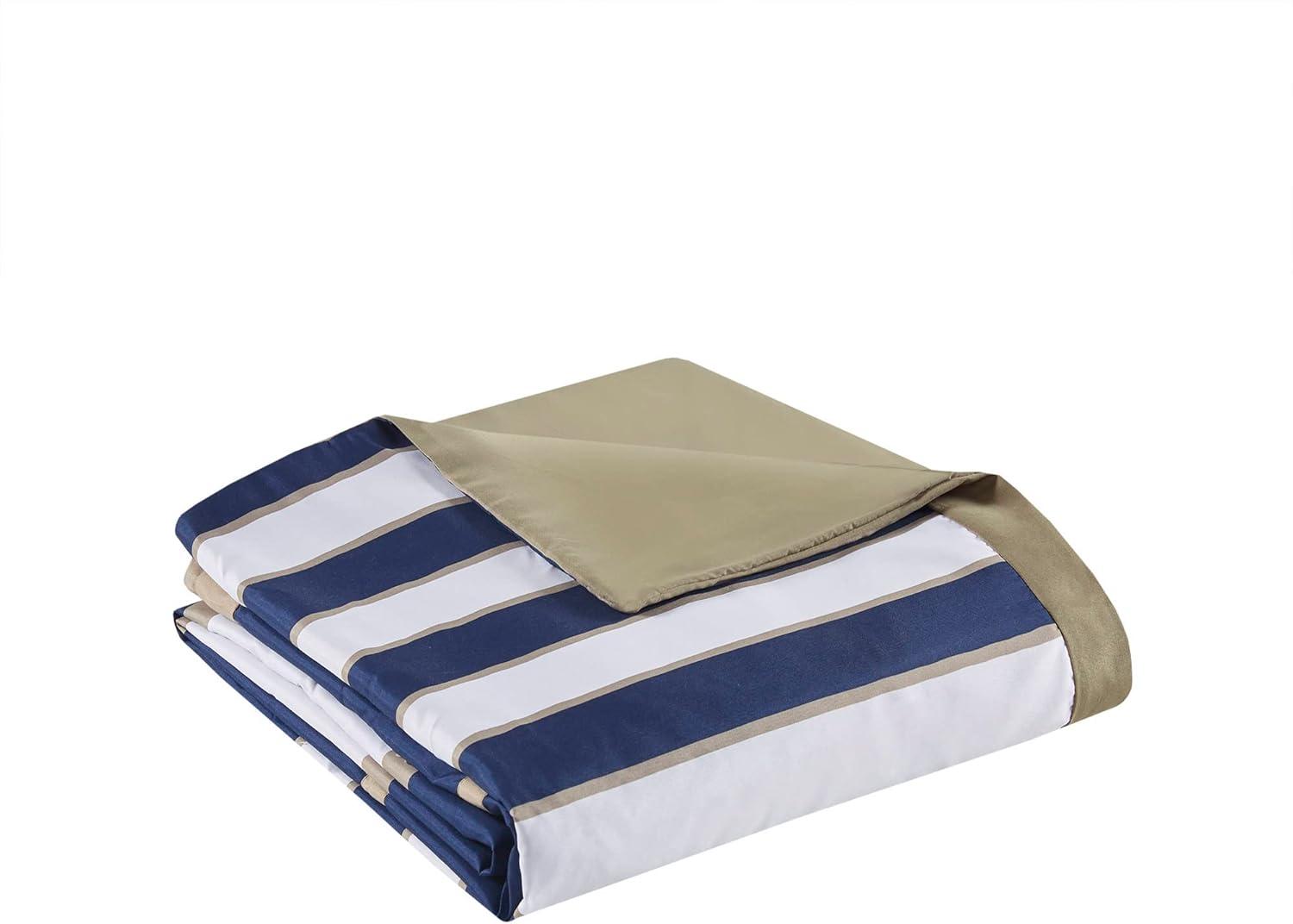 Navy and Khaki Striped Twin/Twin XL Duvet Cover Set