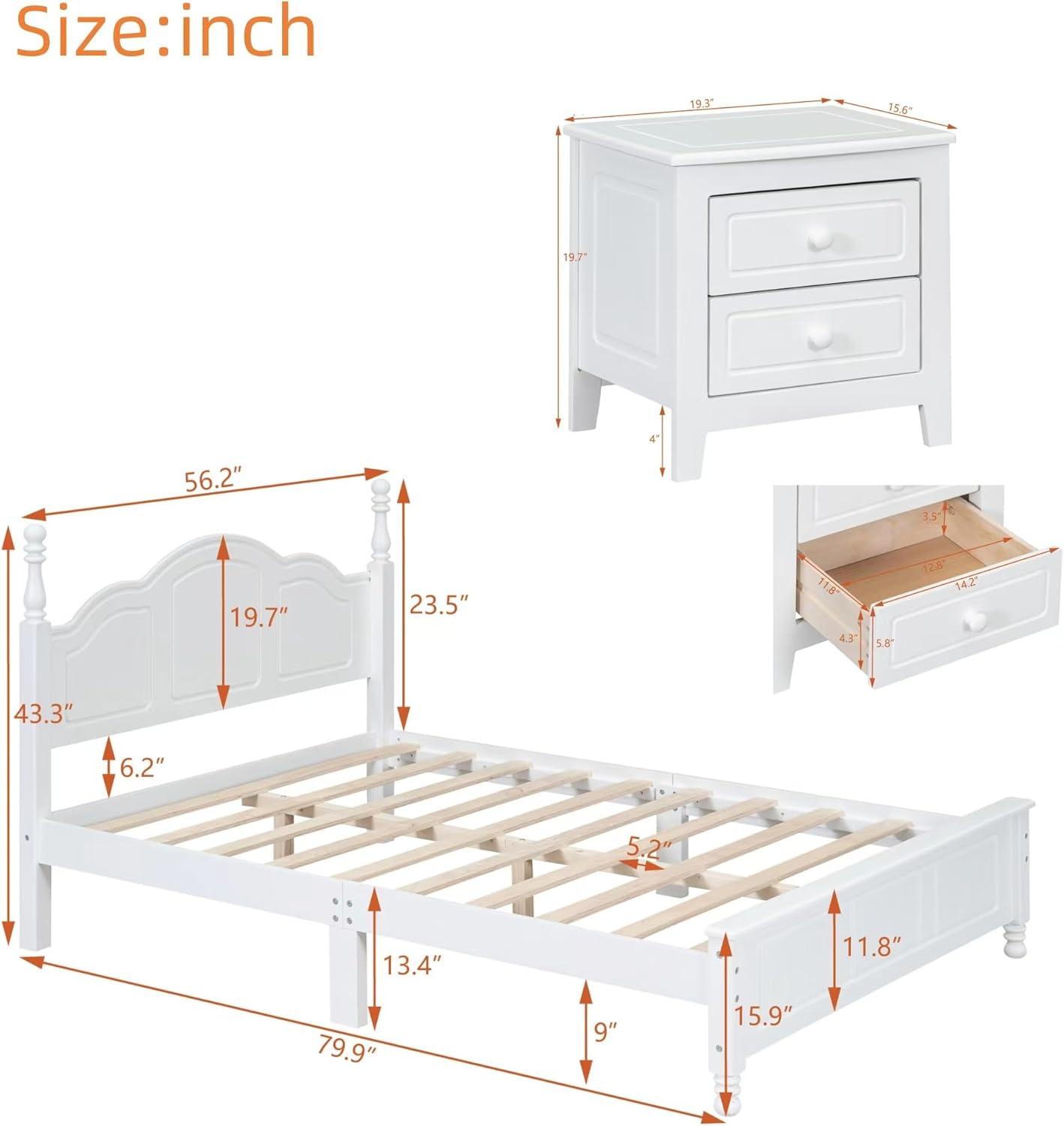 Harper & Bright Designs Bedroom Set Furniture, 3-Pieces Bedroom Sets, Full Size Wood Platform Bed and 2 Nightstands, White