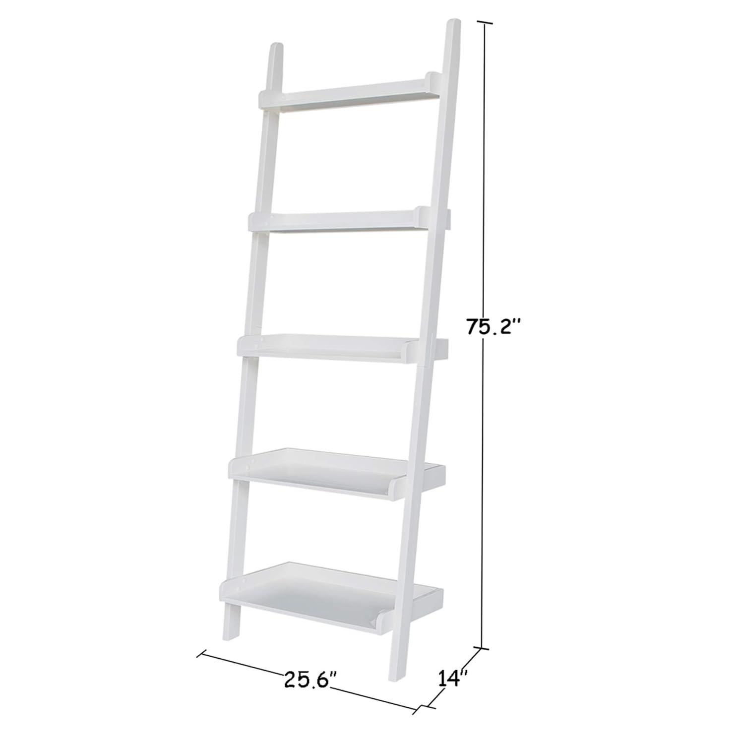 75.5" 5 Tier Solid Wood Leaning Bookshelf White - International Concepts