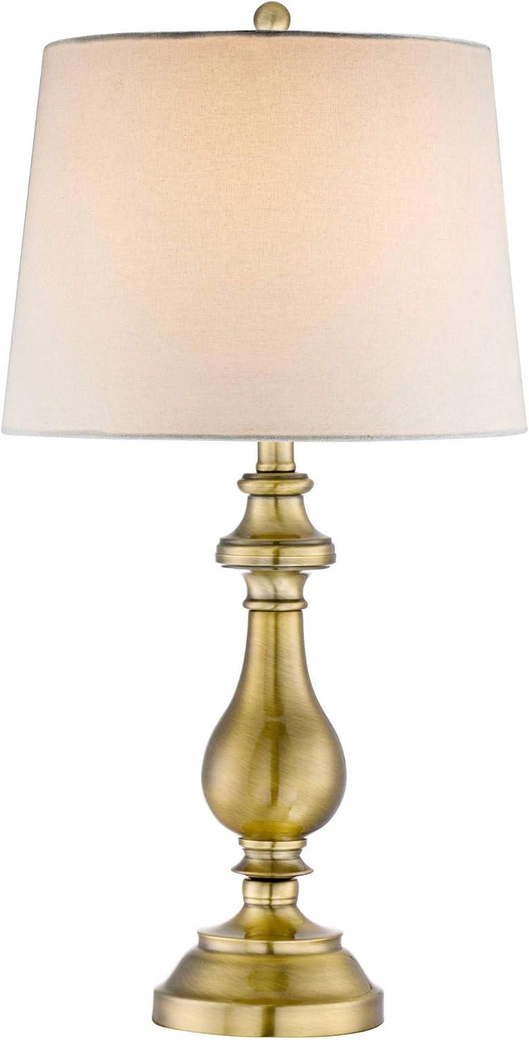 Regency Hill Traditional Table Lamp 26" High Antique Brass Candlestick White Fabric Drum Shade for Living Room Family Bedroom Bedside