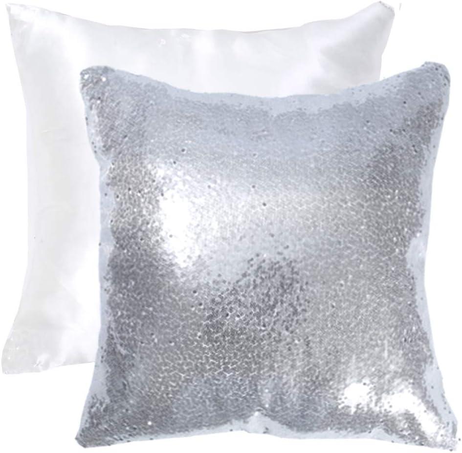 Eternal Beauty Set of 2 Silver Pillow Cover Sequin Decorative Pillow Covers for Couch Sofa Throw Pillows 18 X 18 Inches