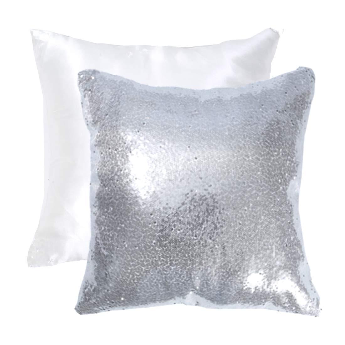 Eternal Beauty Set of 2 Silver Pillow Cover Sequin Decorative Pillow Covers for Couch Sofa Throw Pillows 18 X 18 Inches