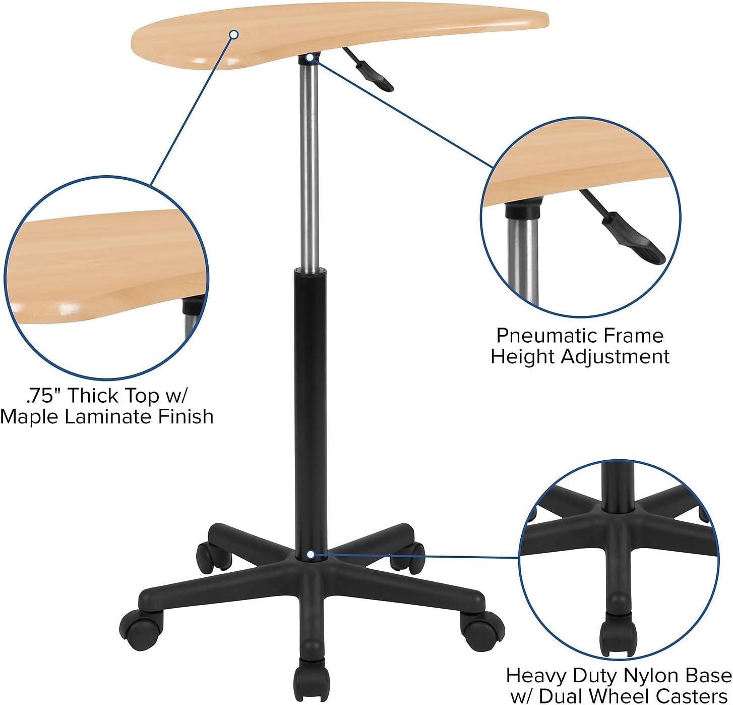 Flash Furniture Maple Sit to Stand Mobile Laptop Computer Desk