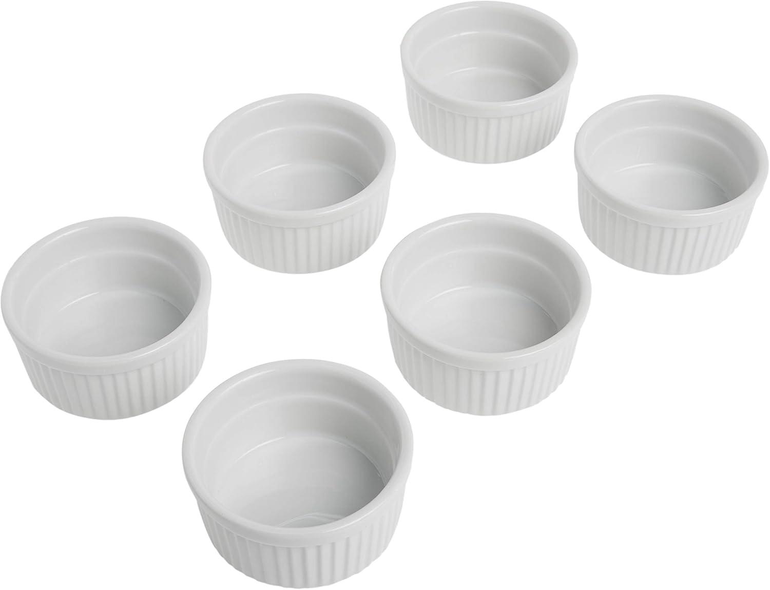 White Porcelain Ramekins Set of 6 for Baking and Serving